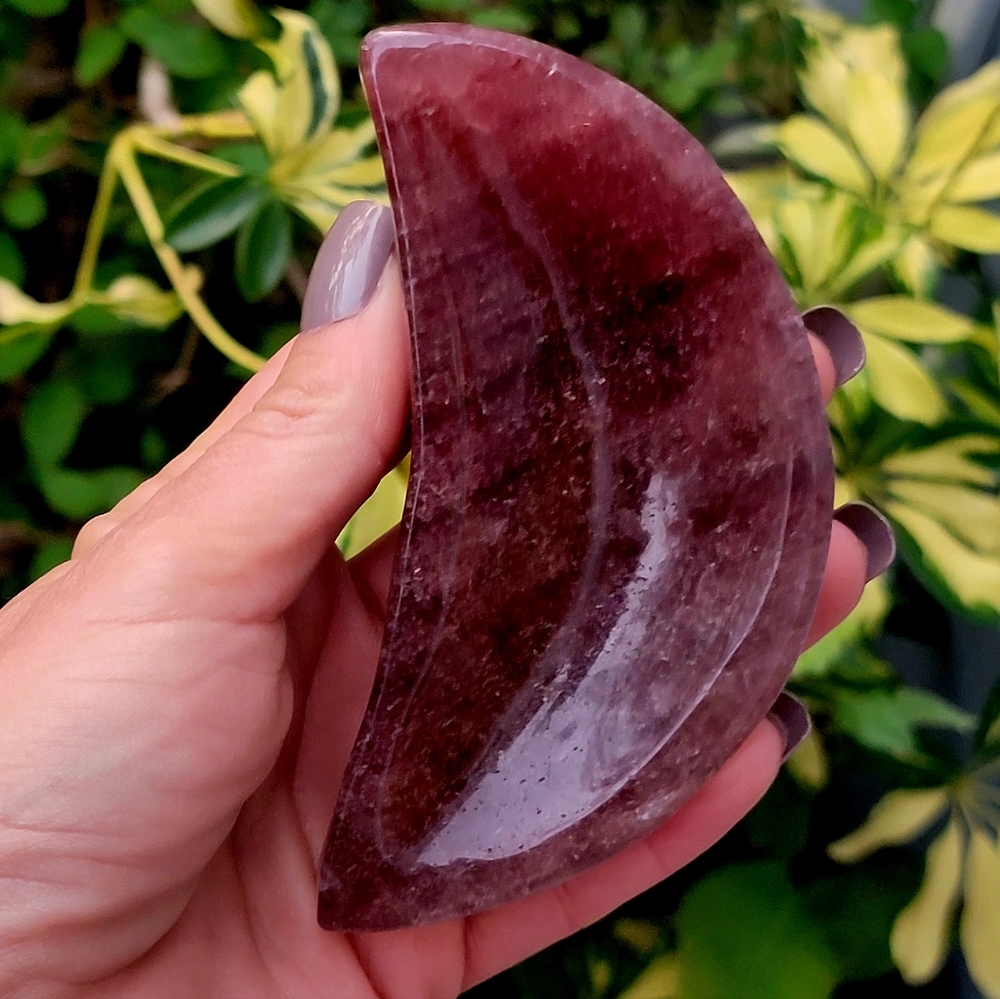 Sparkley Strawberry Quartz Crystal Moon Jewelry Dish